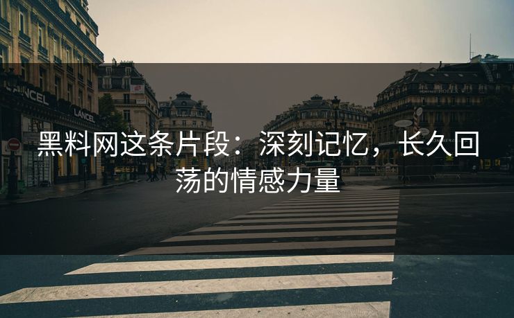 黑料网这条片段：深刻记忆，长久回荡的情感力量