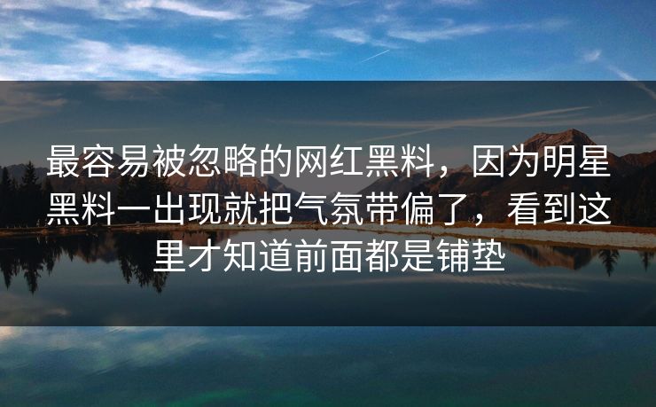 最容易被忽略的网红黑料，因为明星黑料一出现就把气氛带偏了，看到这里才知道前面都是铺垫
