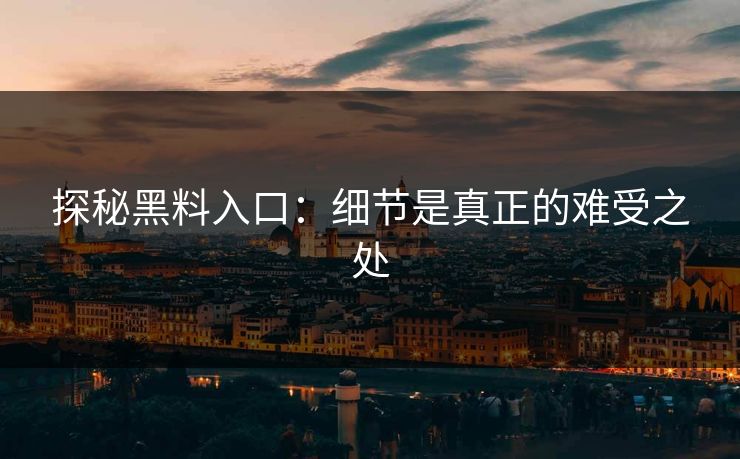 探秘黑料入口:细节是真正的难受之处
