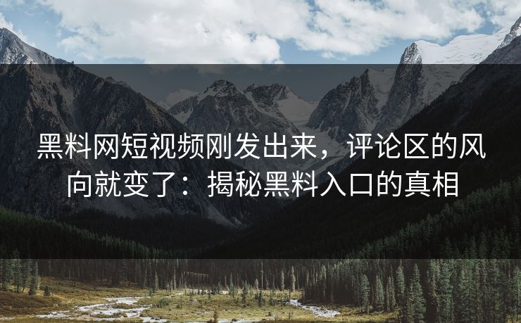 黑料网短视频刚发出来，评论区的风向就变了：揭秘黑料入口的真相
